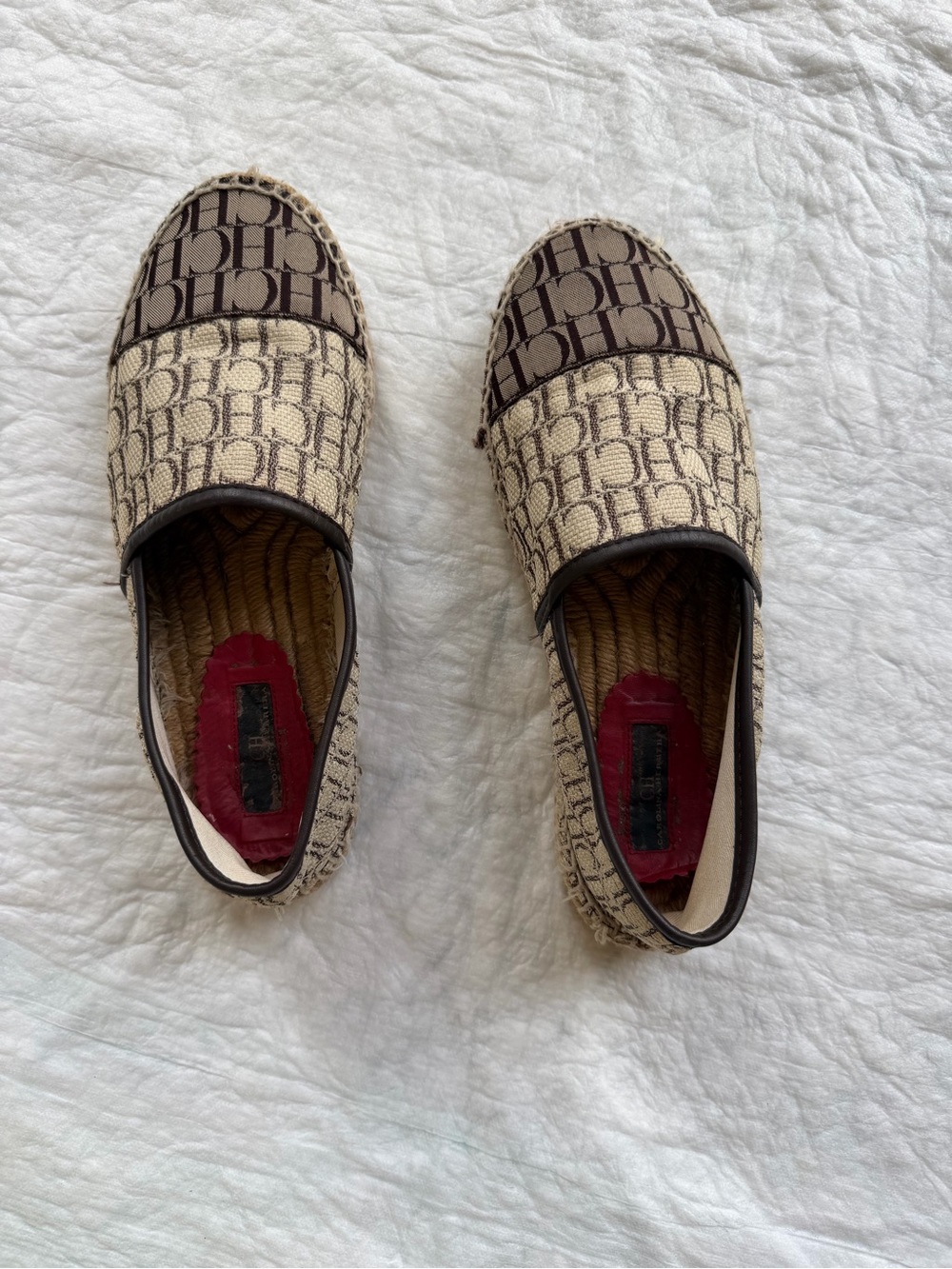 CH Carolina Herrera Beige and Brown monogram canvas espadrille size 39